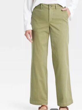 Women's Mid-Rise Straight Leg Relaxed Chino Pants Universal Thread Olive Green 2